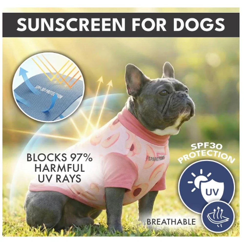 Spark Paws Turquoise and Peach Dog T-Shirt SPF-30 Sunblock Size Med Brand New